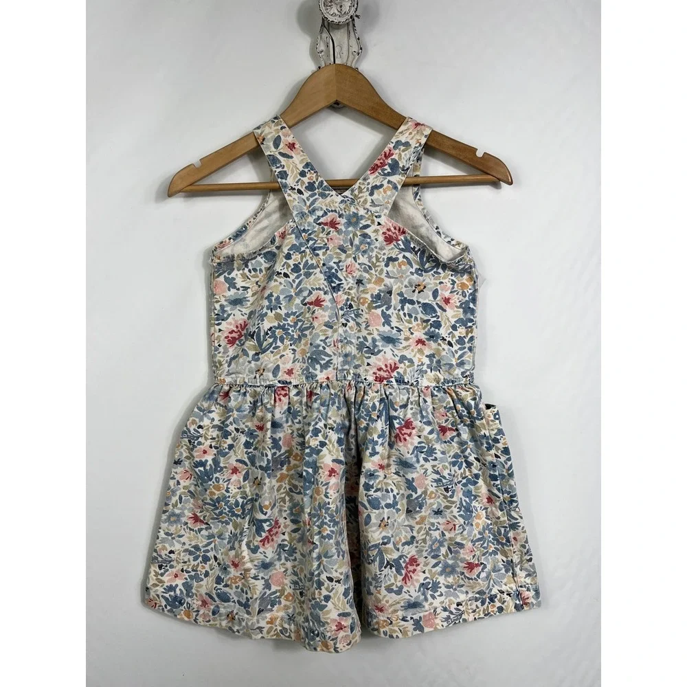 GAP Kids Girls‎ Floral Cotton Pinafore Dress Blue Red Tan Cross Back Size S 6-7